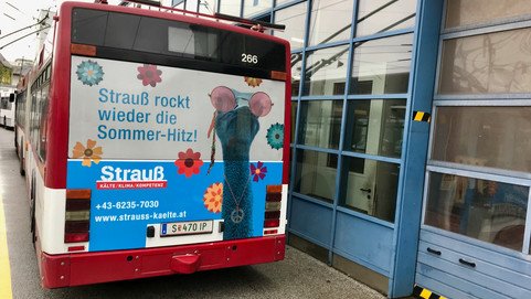 Salzburger Obus mit Strauß Werbung